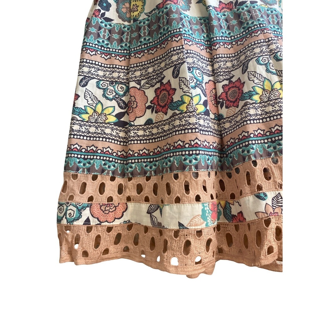 Teezeme Ivory Floral Pleated Mini Dress Size 3/4 Sleeveless Eyelet Pockets Cute‎ - Picture 8 of 13